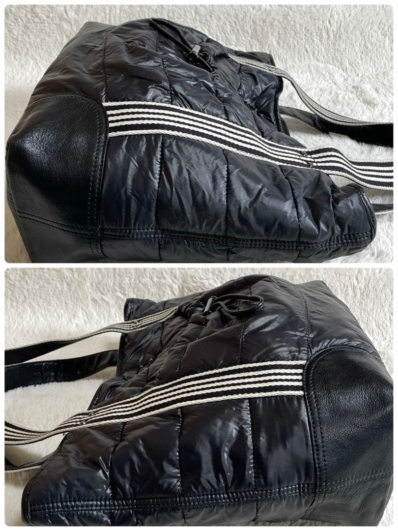 Burberry Blue Label Down Stripe Leather Large Tote Bag Black Handbag New thumbnail 7