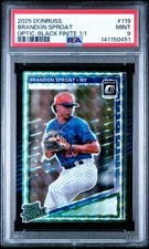 2025 PANINI DONRUSS 119 BRANDON SPROAT OPTIC Black Finite 1/1 PSA 9
