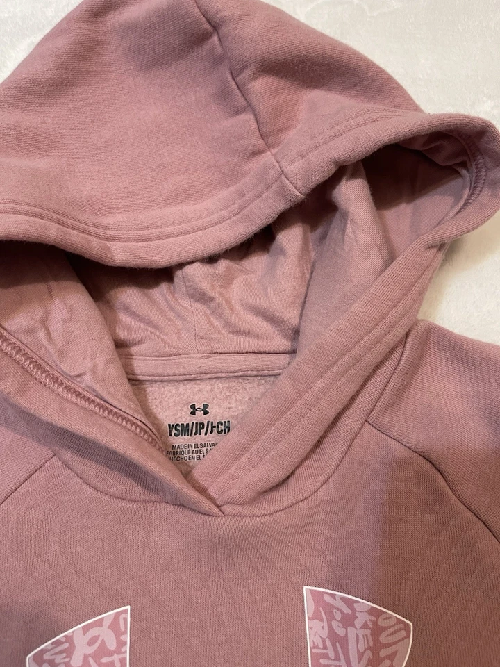 Under Armour девочек розовый толстовка с капюшоном толстовка пуловер размер Y маленький - Изображение 2 из 4