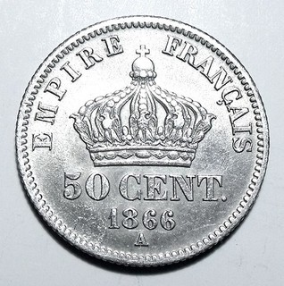 XC1 FRANCE Napoleon III (1852 1870) 50 Centimes 1866 A EXCELLENT & LUSTRE