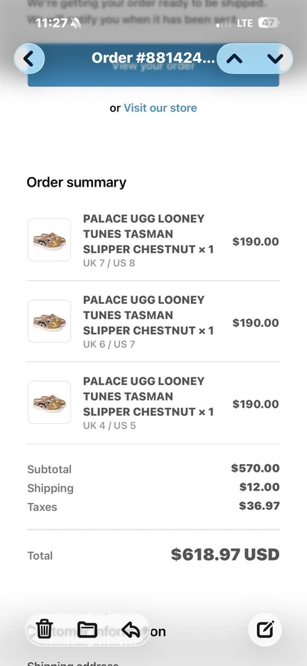 Zapatilla UGG x Palace Looney Toons Tasman Talla 7 AGOTADA Pedido anticipado Foto 3 de 4