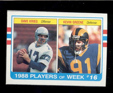 1989 DAVE KRIEG KEVIN GREENE Seattle Seahawks Los Angeles Rams Box Bottom Card