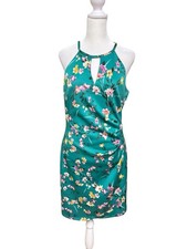 Guess Floral Halter Bodycon Dress Tulip Hem Green Size 10