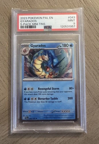 2023 Pokémon Gyarados PSA 9 Mint #043 Paldea Evolved 5-Pack Mini Tins Cosmic