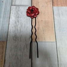 Red Flower Hairpin Japanese Kimono Accessory Metal Ornamental Jewelry