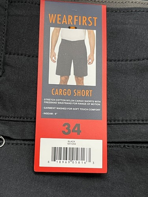 #ad WearFirst Men’s BLACK Classic Fit Stretch Waist Cargo Shorts NWT Choose Size $19.99