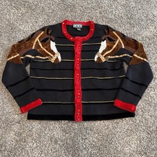 VTG Berek Horse Equestrian Fox Hunting Black Red Cardigan Sweater Medium