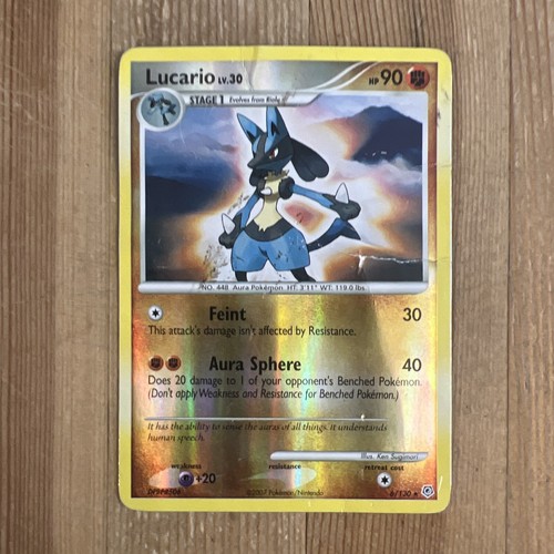 Lucario Diamond and Pearl Base Set 6/130 REVERSE HOLO RARE Pokemon Card DAMAGED