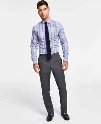 $190 Ralph Lauren Men's Grey Plaid Classic Fit Stretch Dress Pants