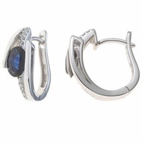 Creolen Ohrringe 585 Gold WeißGold Saphir Blau Safir Oval & Diamanten Brillanten