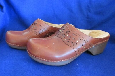 Dansko Brown Leather Clogs Brass Stud Accents Size 37, US Slip on  Shoes