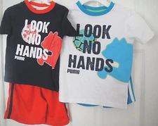 PUMA NWT Boy 2PC Set Top Shirt Shorts Look No Hands Blue Red White 2 3 4 5 6 7