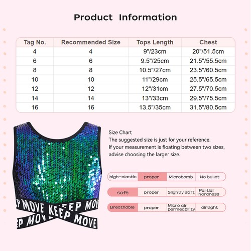 Kids Girl's Blouse Tank Tops Sparkling Vests Stage Vest Modern Crop Top Shiny - Picture 42 of 54