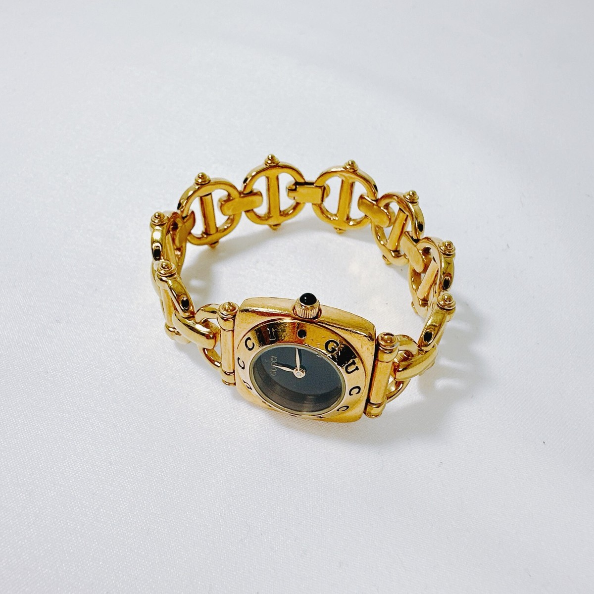 GUCCI 6400L Watch Horsebit Quartz Womens Gold Black Dial | eBay