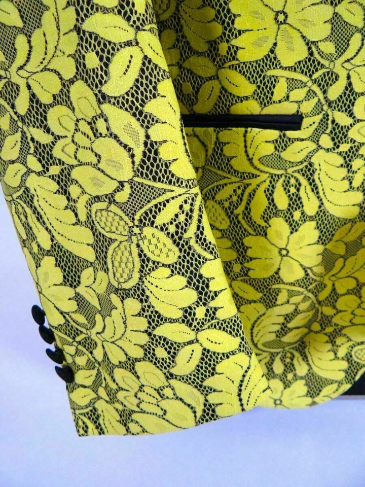 Mens INSOMNIA MANZINI Entertainer Event Jacket Blazer Black Yellow Lace Florals - Image 4 of 4