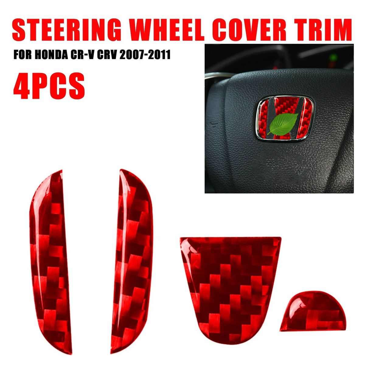 For 2007-2021 Honda Accessories Carbon Fiber Red Steering Wheel