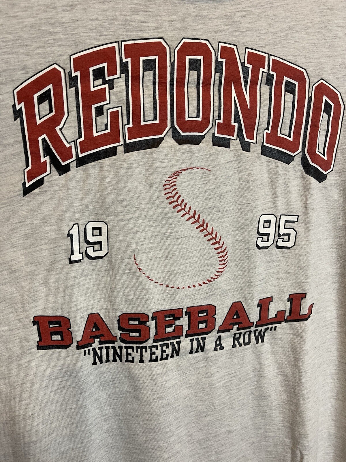 T shirt Redondo Union Baseball 19 in fila vintage 1995 adulto XL grigio erica