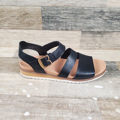 Dr. Scholl's Island Glow Womens Strappy Sz 10 M Wedge Heel Black Leather Sandals