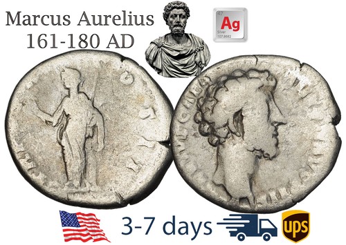 Starożytne Cesarstwo Rzymskie Moneta Srebrny denar Marek Aureliusz 161 180 n.e. #21284 - Zdjęcie 1 z 3