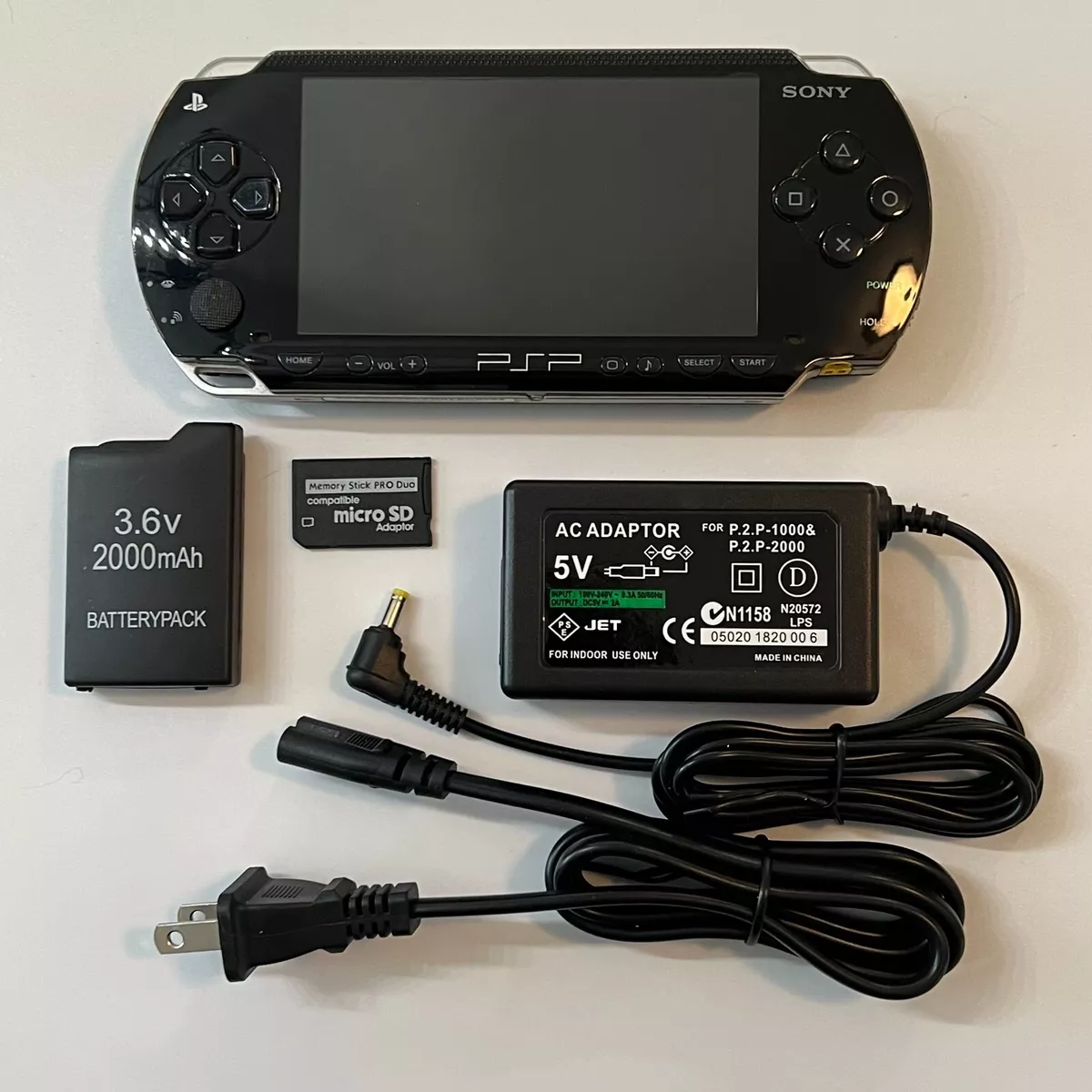 BLACK Sony PSP 1000 System w/ Charger & 64gb Memory Card Bundle TESTED  Import