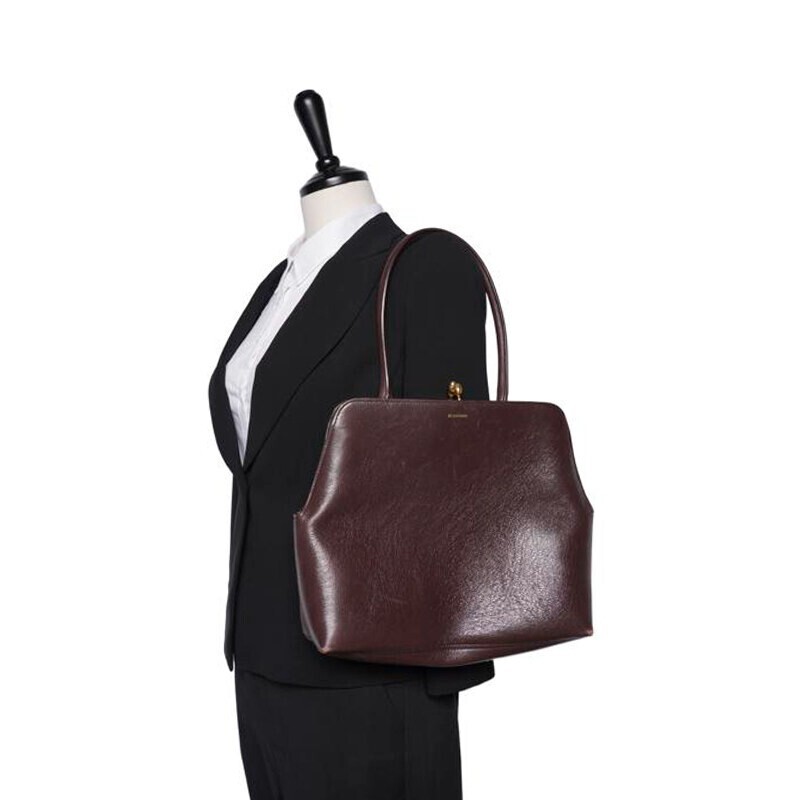 Jil Sander Dark Brown Goji Frame Square Medium Tote Bag | eBay