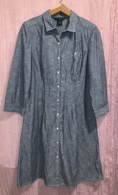 NWOT Calvin Klein Jeans Denim Dress Womens Size L Metal Buttons Pleated