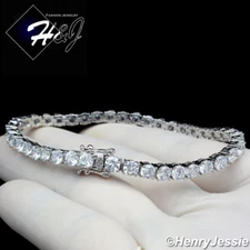 7.5"MEN WOMEN 14K WHITE GOLD PLATED ICY BLING CZ 4MM 1 ROW TENNIS BRACELET*BB2