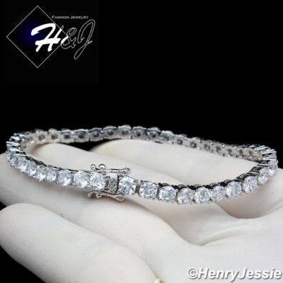 14K WHITE GOLD PLATED CUBIC ZIRCONIA 8.5''X4MM 1 ROW TENNIS CHAIN BRACELET*BSB2