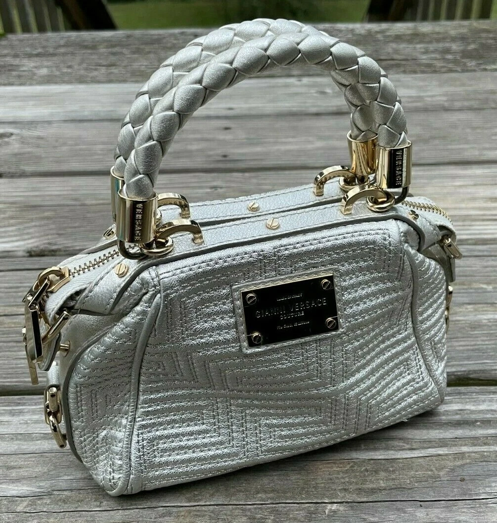 Gianni Versace Women Bag Small Hand Bag Silver Tone Made in Italy