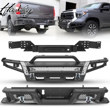 for 2014-2021 Toyota Tundra Black Front/Rear Bumper W/Winch Plate+LED Lights 