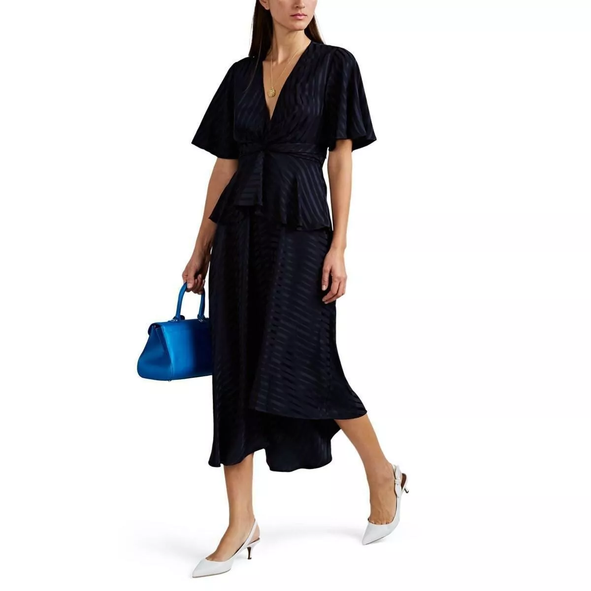 Navy blue shop striped asymmetric dress