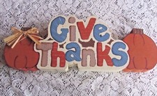 Handmade GIVE THANKS Wooden Halloween Plaque With Pumpkins And Bats