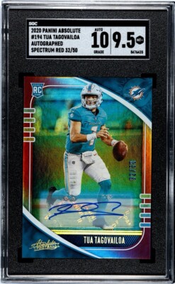 専用Tua Tagovailoa rookie 2020 auto 2020 Absolute TUA TAGOVAILOA ROOKIE RC Auto Spectrum Red /50 SGC