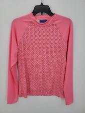 Cabana Life Top Womens Large Pink Geo Print Activewear Rash Guard Long Sleeve