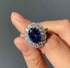 Lab Created Blue Sapphire 2.50Ct Oval Cut Wedding Ring 14K White Gold Plated