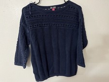 Vince Camuto Womens Navy Blue Mesh Knit Pullover Sweater Large 3/4 Slvs