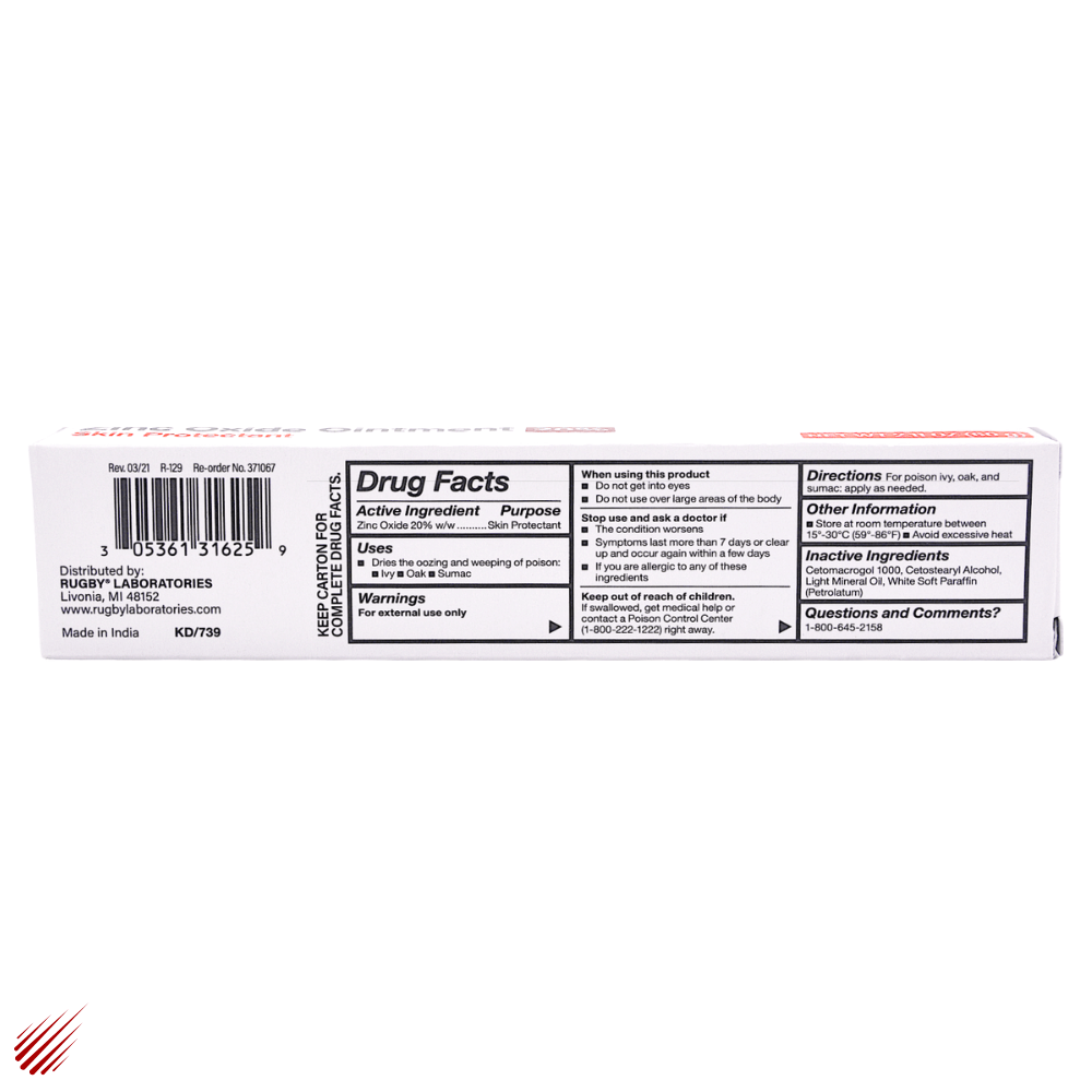 Rugby Zinc Oxide 20 Ointment Diaper Rash/Poison Ivy 2oz Exp 92025 (4 Pack) eBay