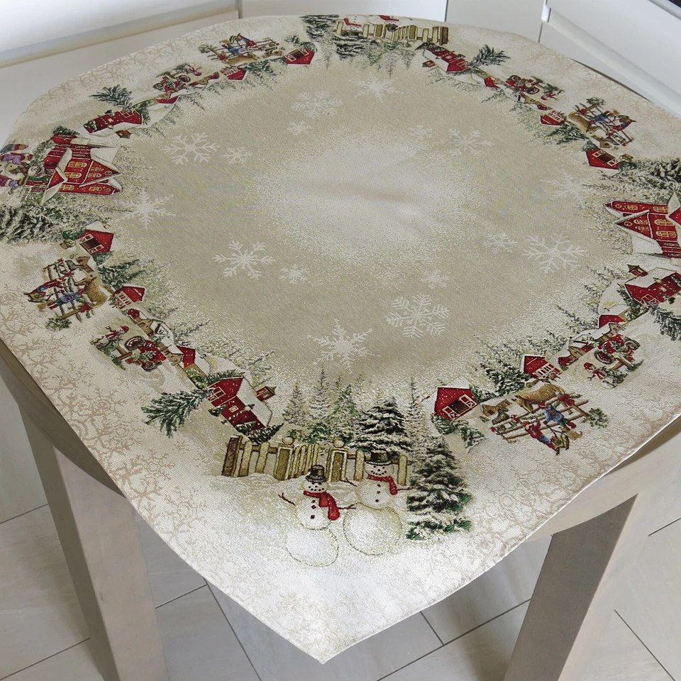 Tablecloths Christmas Golden ThreadsTapestry Holiday Fabric Snowmen Table cloth - Image 2 of 4