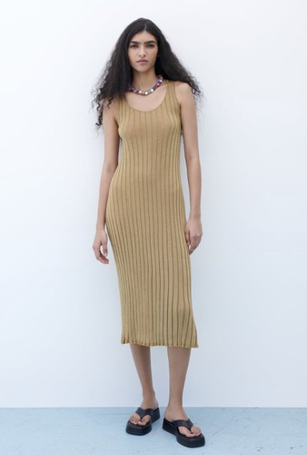 ZARA RIBBED KNIT DRESS WITH METALLIC 