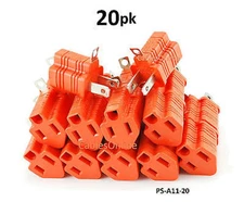 20-PACK 2-Prong to 3-Prong Polarized Grounding AC Power Plug Adapter 120VAC 15A