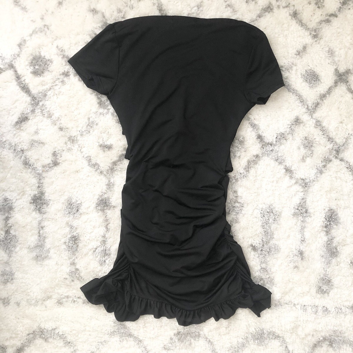 Cut Out Ruffle Ruched Bodycon Mini Short Sleeve Tie Front Wrap Short Dress  Black | eBay