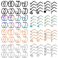 32 Pcs 20G Nose Hoops Rings L-Shaped Studs Stainless Steel Piercing Jewelry Set