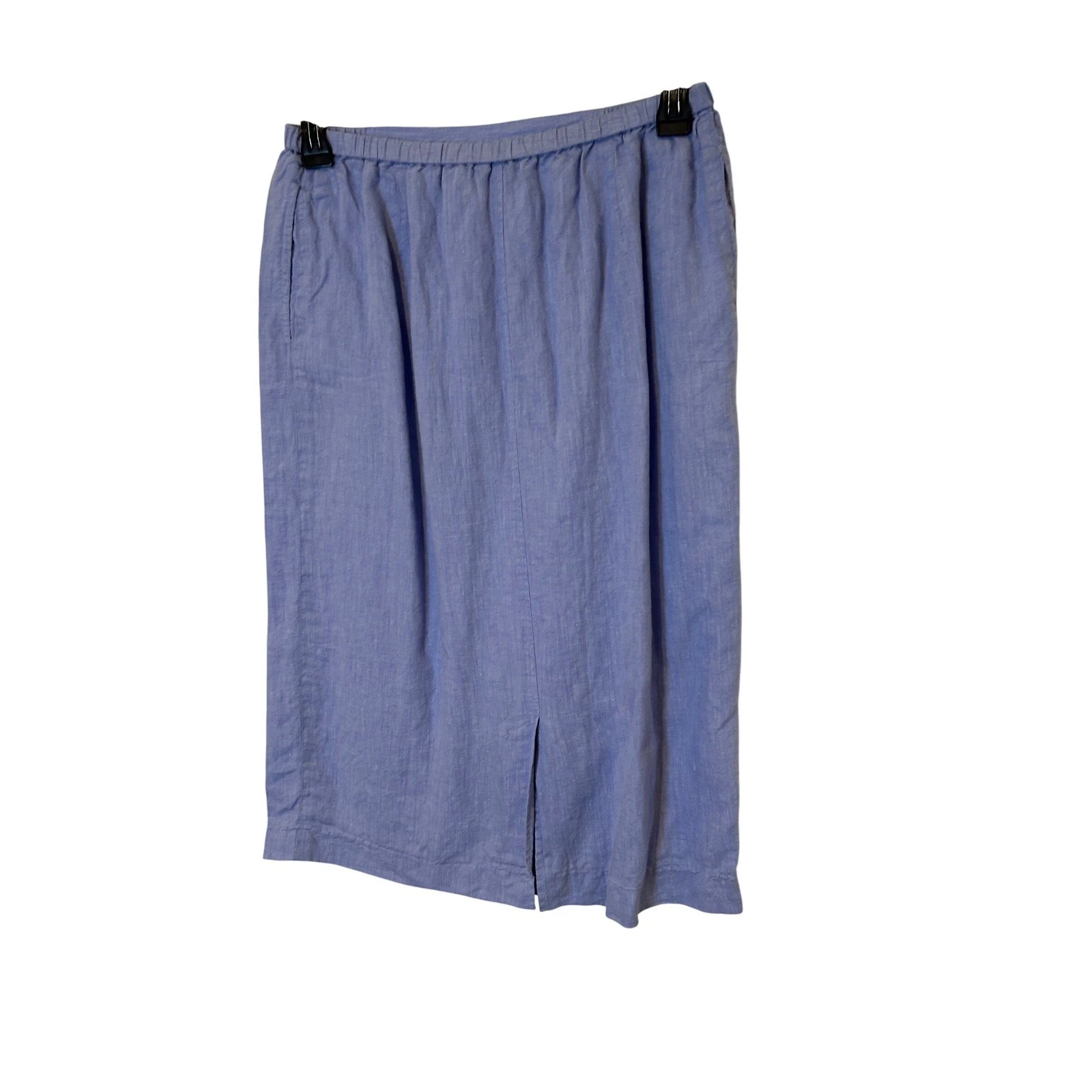 Northern Isles Linen Midi Skirt Womens Large Blue Elastic Waist Back Vent
