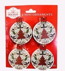 Holiday Time Mini Wood Disc Ornaments 4pc Set, 2.5”, Rustic Christmas Tree Decor — photo 1