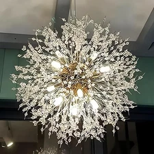 Fu Dikang 12-Light Modern Crystal Gold Chandelier, Fireworks Dandelion Sputni...