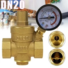 DN20 3/4" Brass Adjustable Water Pressure Reducing Regulator Valves Gauge USA