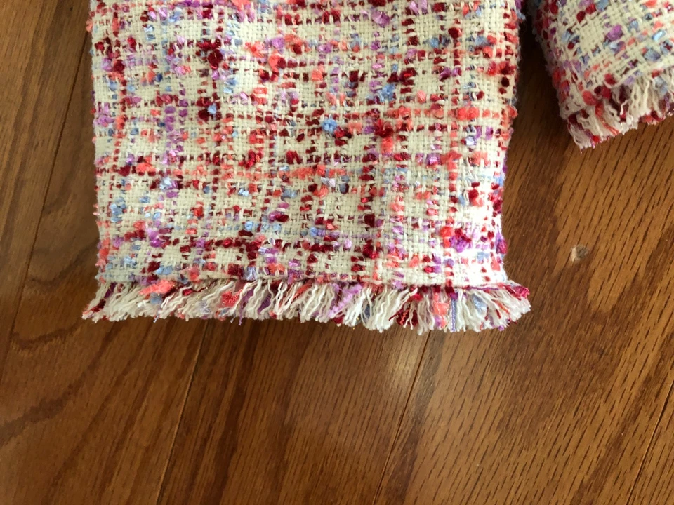 NUEVO CON ETIQUETAS Chaqueta Blazer Ann Taylor 6 Rosa Multicolor Tweed Flecos Recortada Carrera Foto 3 de 4