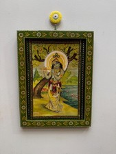 Krishna Vintage Bilderrahmen Hindu Gott Foto Holz Wandkunst Dekor - 22.9x30.5cm