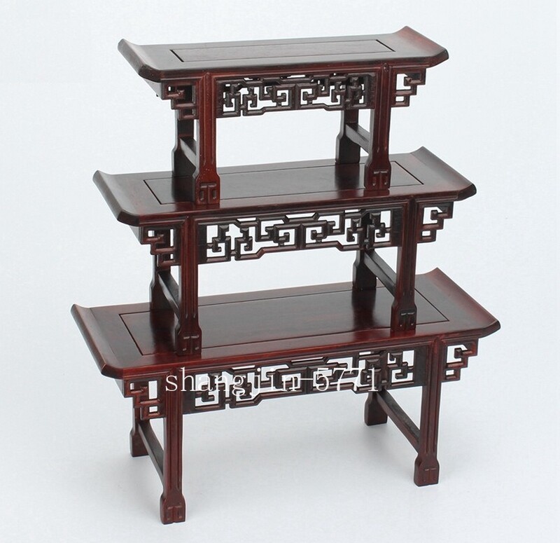 Estante miniatura chino de palo de rosa soporte maceta bonsái estatua mesa estante base