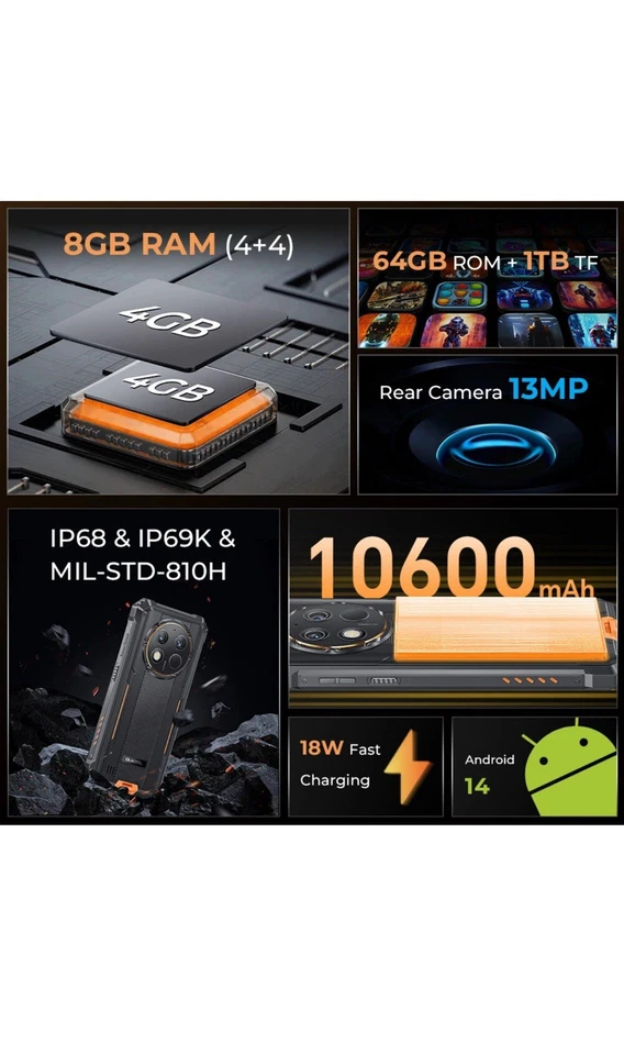 Oukitel WP28E 4G global version Rugged Phone 6.52 inch 10600mAh 13MP Camera IP68 - Image 4 of 4